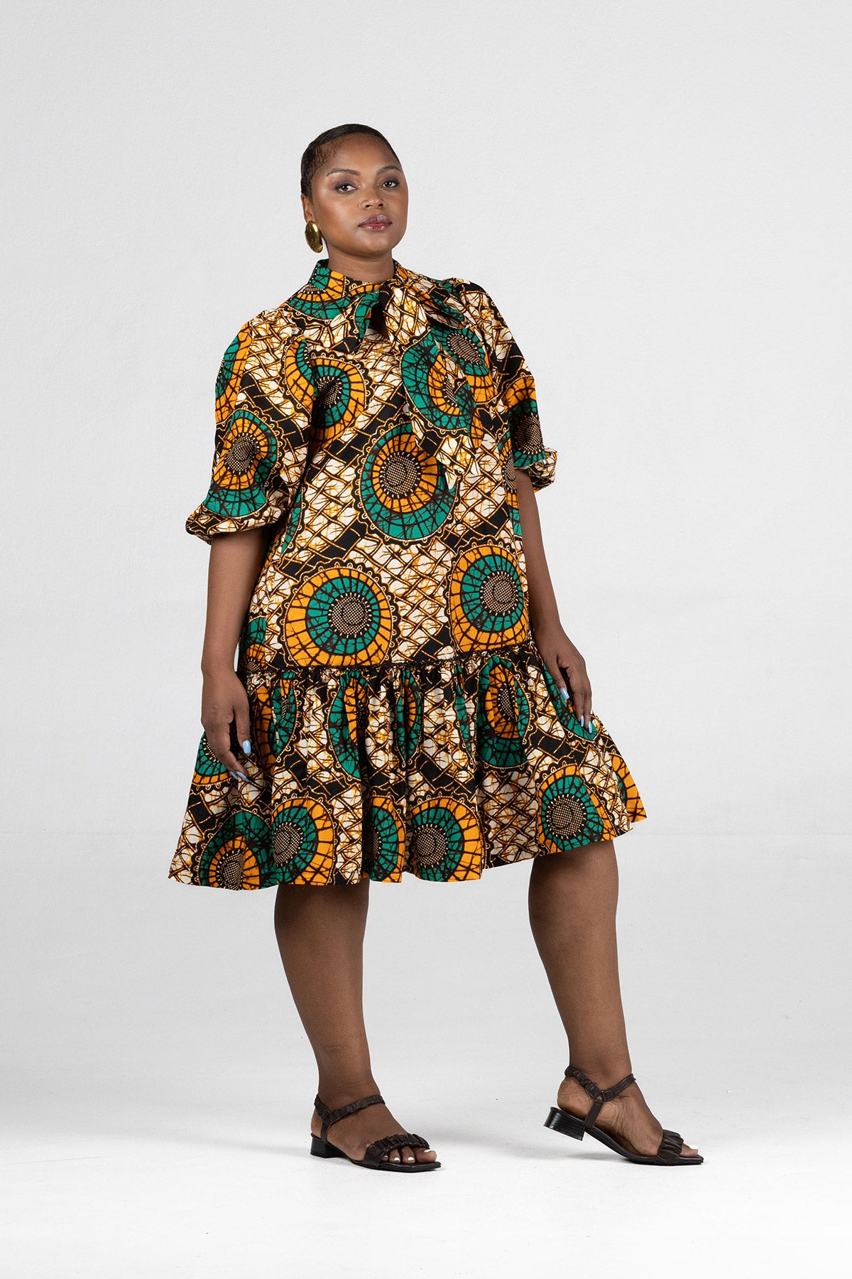Frida Cream/Green Ankara Nolan Dress  The Space SA
