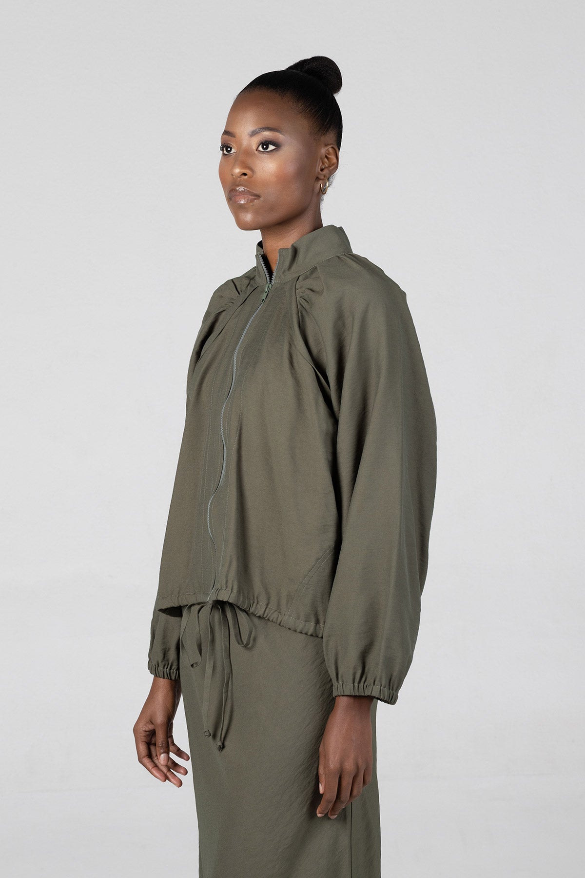 Colleen Eitzen Olive Twill Cupro Mercury Bomber Jacket – The Space SA