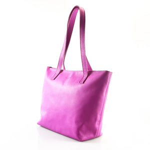Antelo Emmy Unlined Pebble Leather Tote With Zip - Purple Orchid