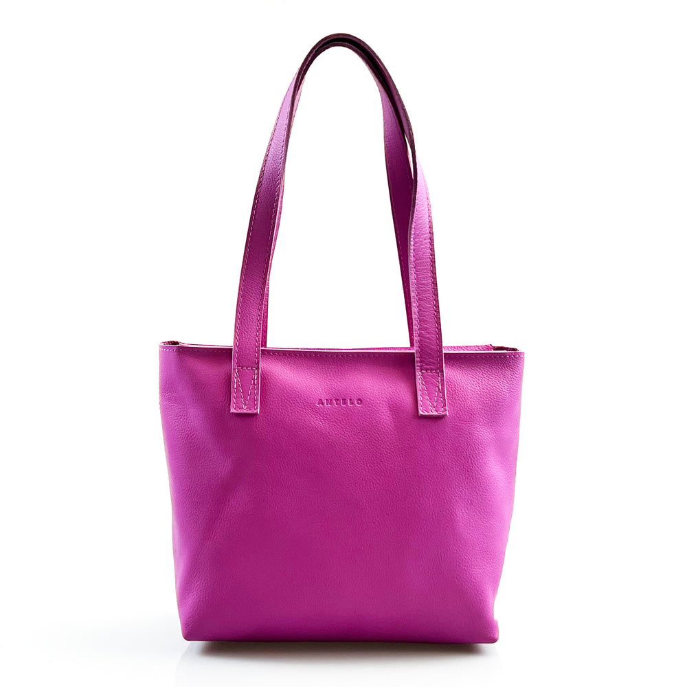 Antelo Milly Unlined Midi Pebble Leather Tote With Zip - Purple Orchid
