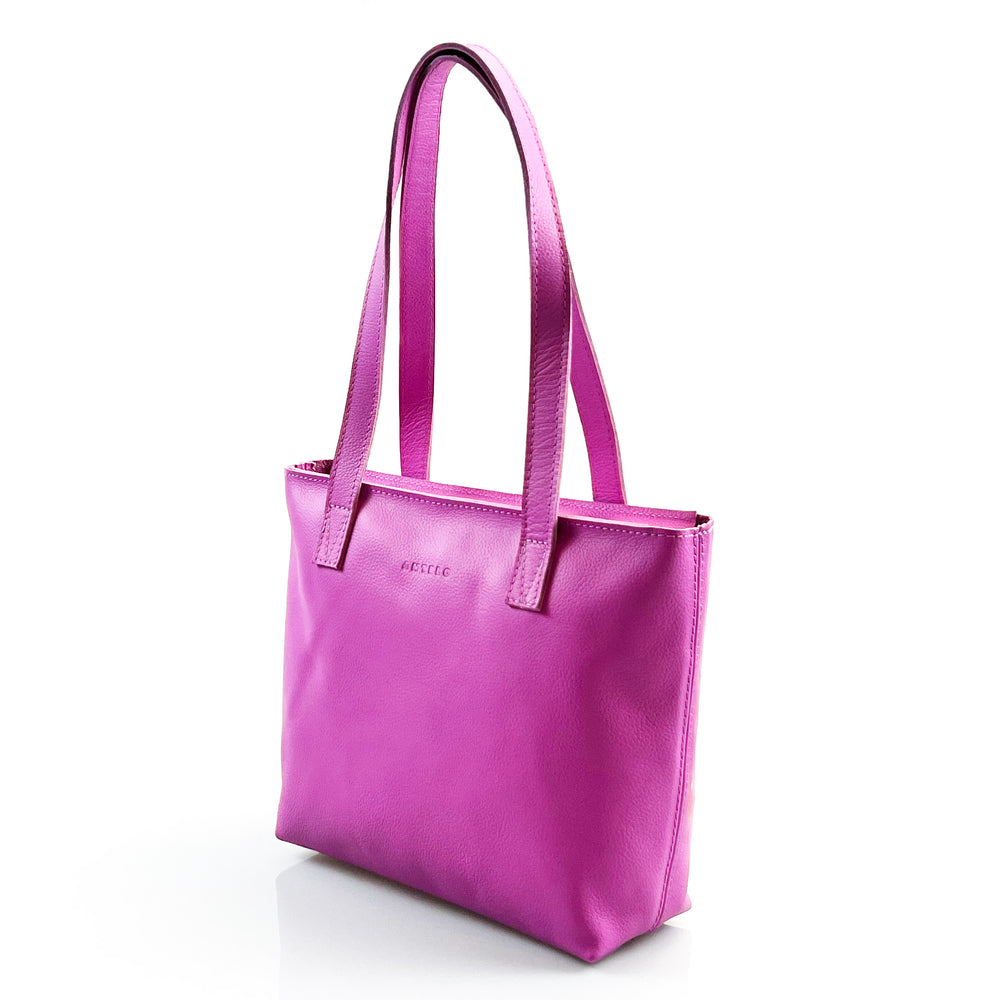 Antelo Milly Unlined Midi Pebble Leather Tote With Zip - Purple Orchid