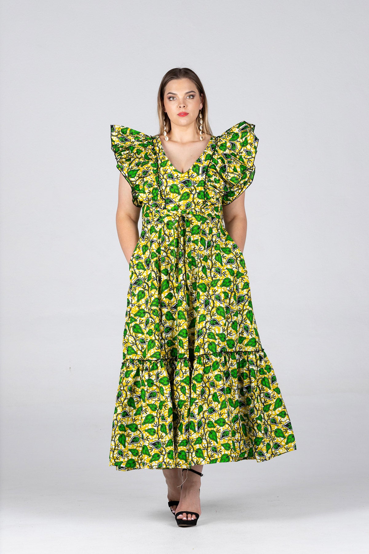 Frida Cream/Green Ankara Maxi Lea Dress – The Space SA