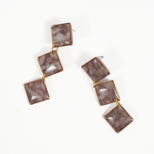 Relier Marble Earrings Set In Gold Square