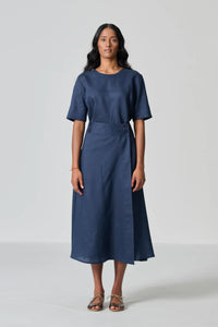 Amanda Laird Cherry College Navy Linen Wrap Skirt