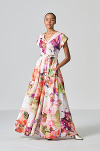 Amanda Laird Cherry Thabitha Multi Floral Satin Dress