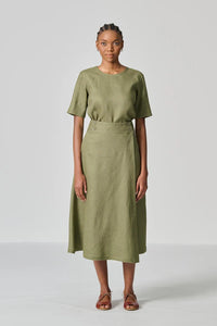 Amanda Laird Cherry College Olive Linen Wrap Skirt