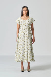Amanda Laird Cherry Zenzi Cream And Yellow Floral Brocade Dress