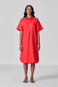 Amanda Laird Cherry Kariba Mandarin Linen Dress