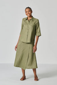 Amanda Laird Cherry Grad Olive Linen Shirt