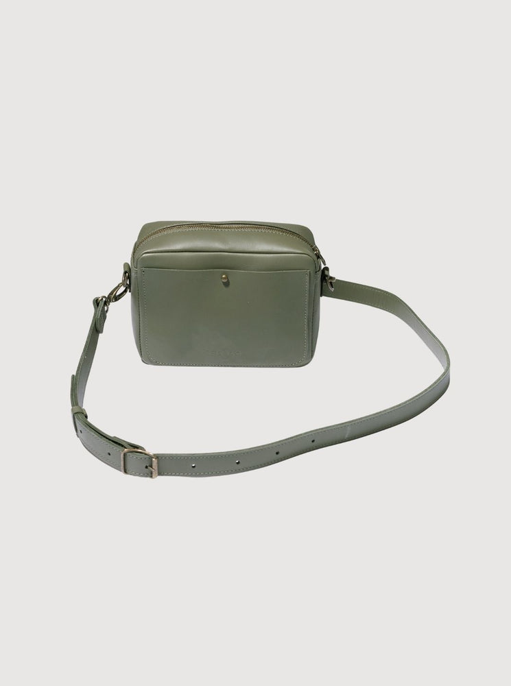 Antelo Nixie Leather Camera Crossbody - Khaki Green