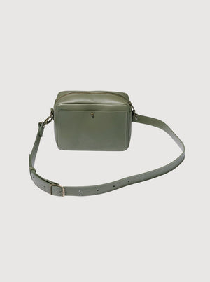 Antelo Nixie Leather Camera Crossbody - Khaki Green