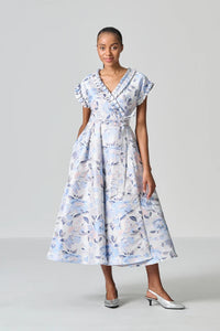 Amanda Laird Cherry Laquila Pale Blue Floral Brocade Dress