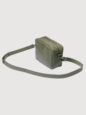 Antelo Nixie Leather Camera Crossbody - Khaki Green