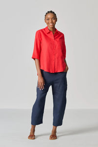 Amanda Laird Cherry Grad Mandarin Linen Shirt