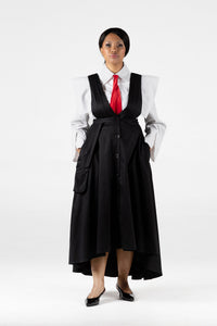 Frida Black Lined Dungaree Skirt