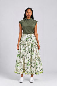 Colleen Eitzen Green Floral Cotton New Cat Skirt