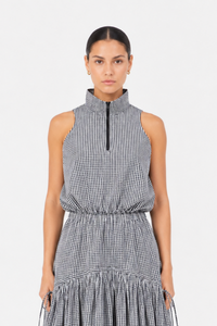 Colleen Eitzen Navy Gingham Seersucker Saskia Top