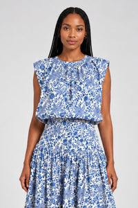 Colleen Eitzen Blue Floral Cotton Rush Top