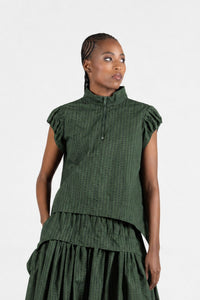 Colleen Eitzen Green Check Seersucker Cat Top