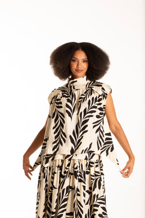 Colleen Eitzen Blk/Cream Print Crinkle Rayon Cat Top