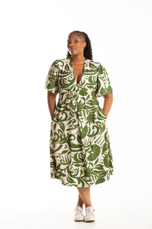 Colleen Eitzen Olive Print Rayon Crinkle Teri Dress