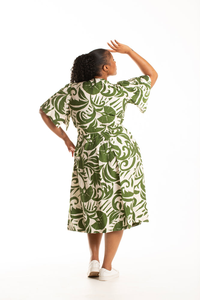 Colleen Eitzen Olive Print Rayon Crinkle Teri Dress