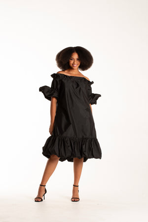 Colleen Eitzen Black Taffeta Off Shoulder Freya Dress