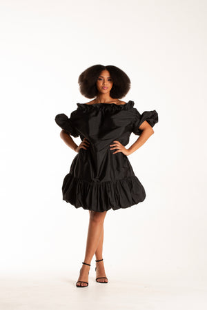 Colleen Eitzen Black Taffeta Off Shoulder Freya Dress