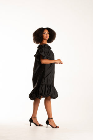 Colleen Eitzen Black Taffeta Off Shoulder Freya Dress