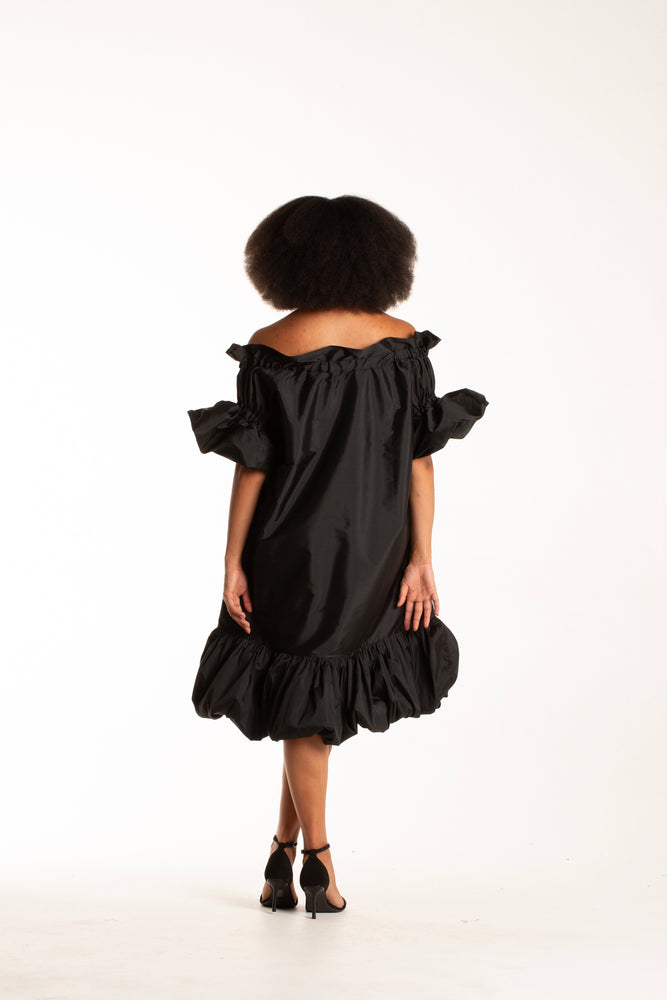 Colleen Eitzen Black Taffeta Off Shoulder Freya Dress