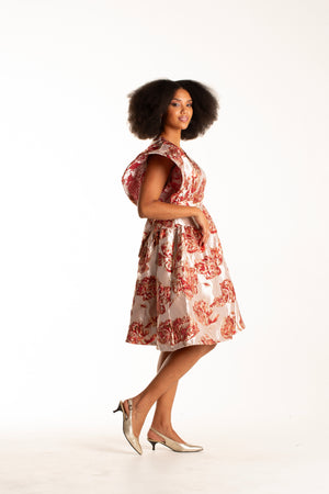 Frida Red/Nude Brocade Tee Dress