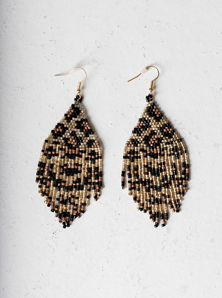 Home Industry Tassel Drop Beaded Earrings Animal Print