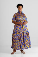 Frida Blue/Yellow Short Sleeved Gipsy Dress