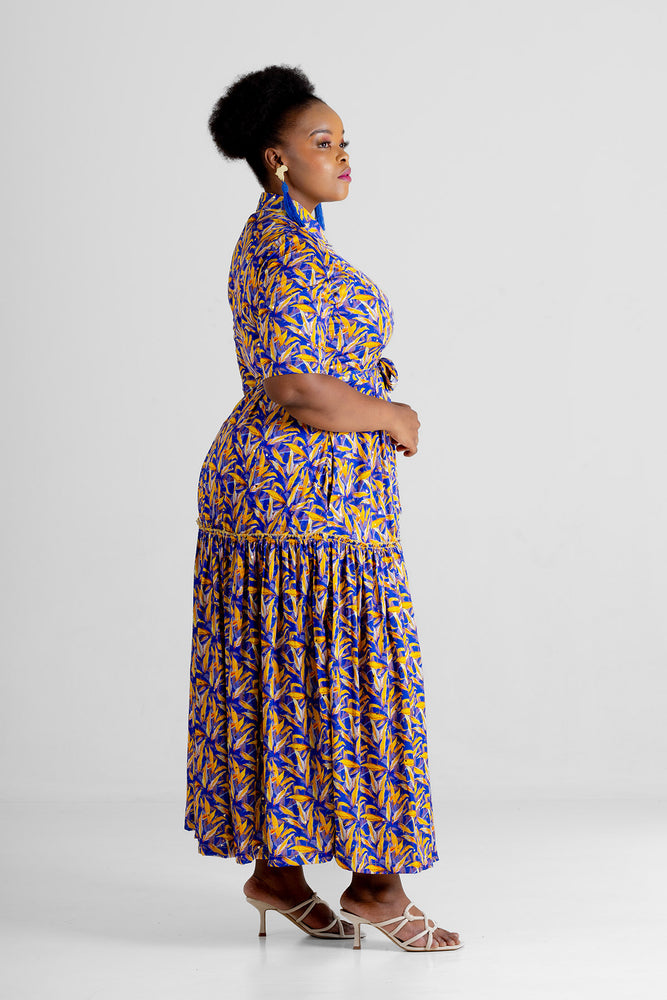 Frida Blue/Yellow Short Sleeved Gipsy Dress