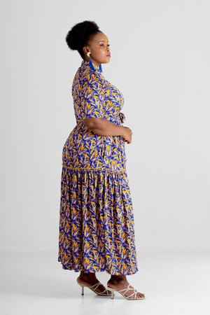 Frida Blue/Yellow Short Sleeved Gipsy Dress