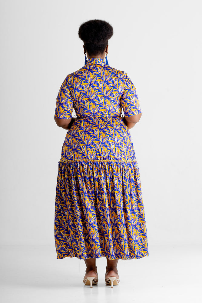 Frida Blue/Yellow Short Sleeved Gipsy Dress