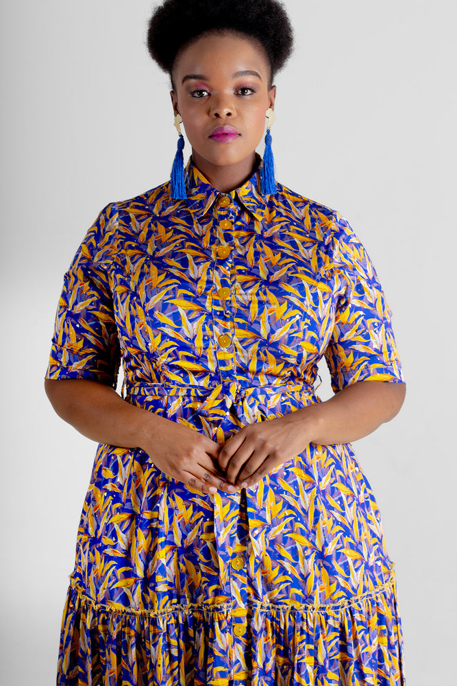 Frida Blue/Yellow Short Sleeved Gipsy Dress