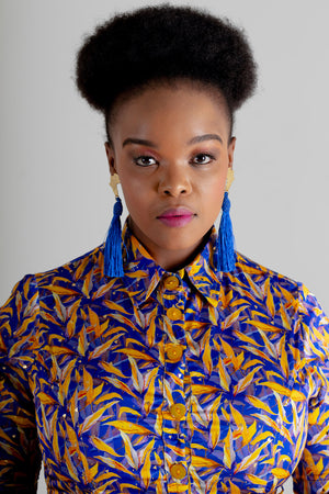 Frida Blue/Yellow Short Sleeved Gipsy Dress