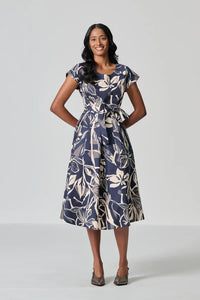 Amanda Laird Cherry Lessa Navy and Cream Cotton Dress