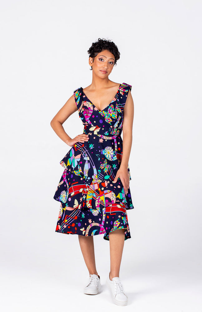 Frida Midi Printed Navy Lisa Dress