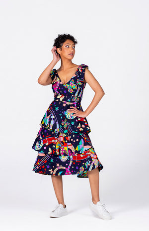 Frida Midi Printed Navy Lisa Dress