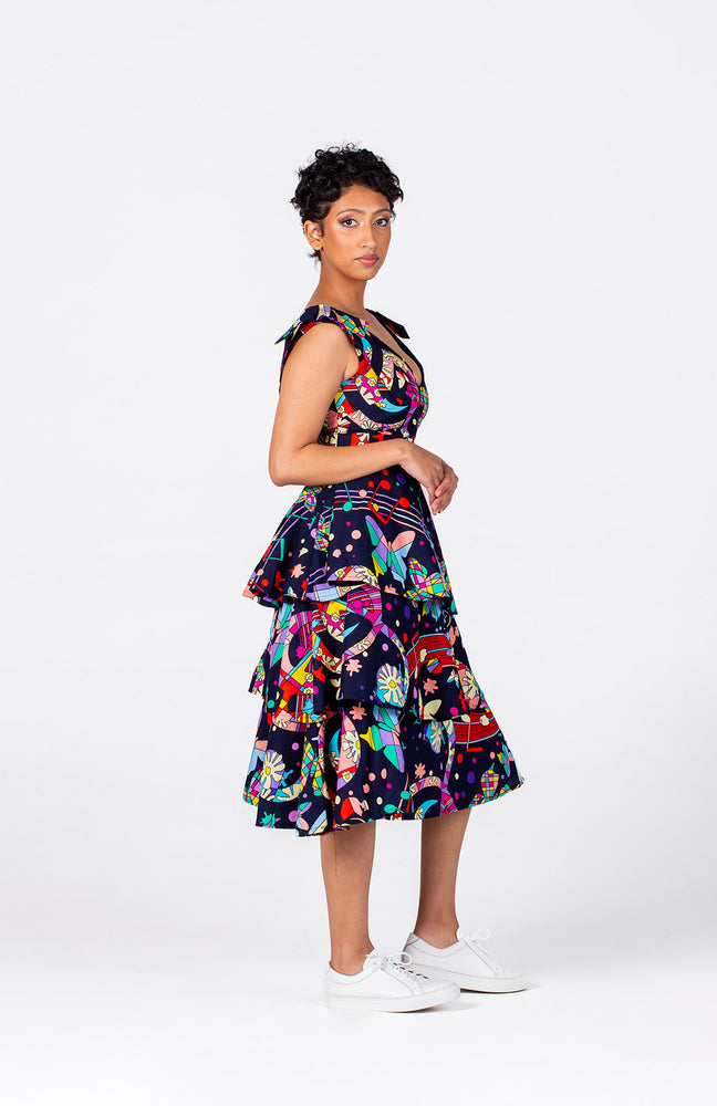 Frida Midi Printed Navy Lisa Dress