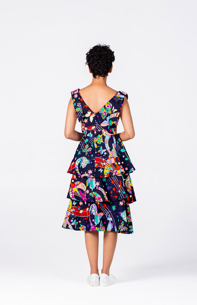 Frida Midi Printed Navy Lisa Dress