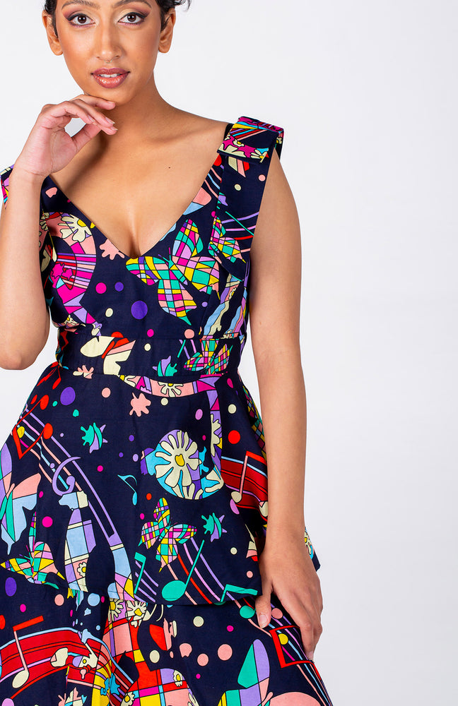 Frida Midi Printed Navy Lisa Dress