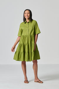 Amanda Laird Cherry Cara Green Cotton Dress