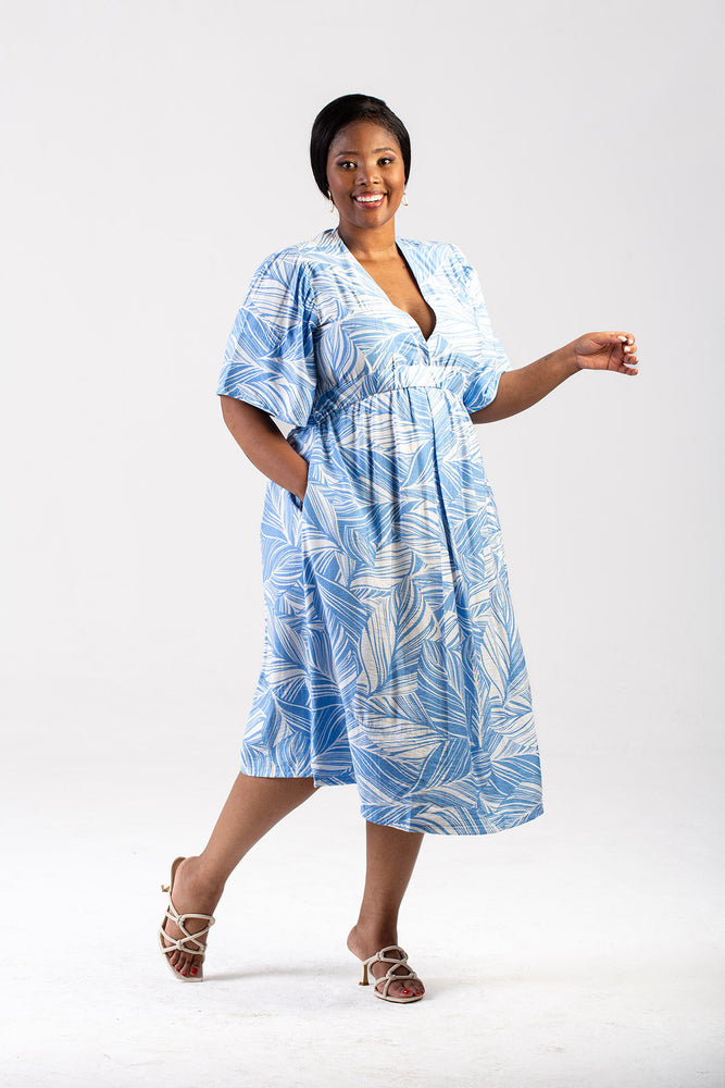 Colleen Eitzn Blue Floral Rayon Teri Dress