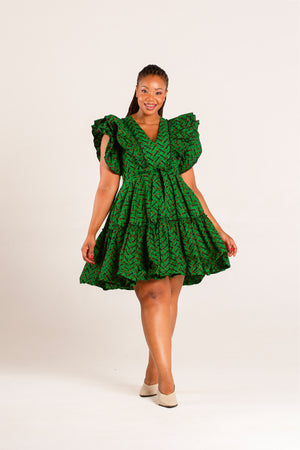 Frida Green/Black Ankara Lea Dress