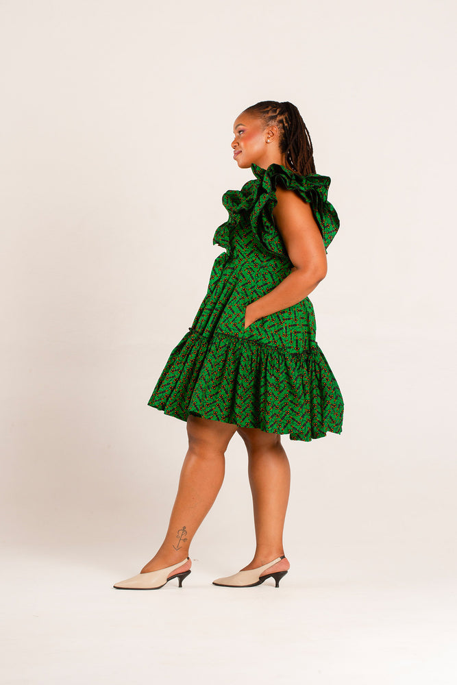 Frida Green/Black Ankara Lea Dress