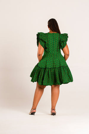 Frida Green/Black Ankara Lea Dress