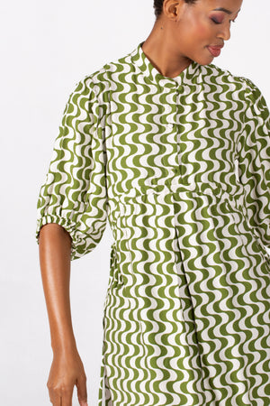 Colleen Eitzen Chartreuse/Cream Wave Print Tori Dress
